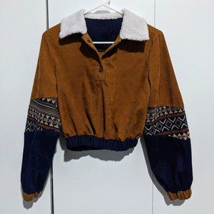 Shein Cropped Contrast Collar Geo Print Corduroy Sweatshirt